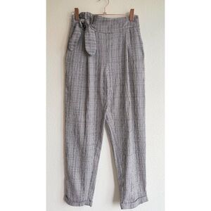 Mango Vintage Style Side Tie High Rise Peg Leg Cropped Pants in Plaid size XS